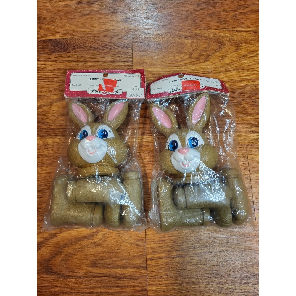 Fibre Craft Brown BUNNY HEAD & PAWS #6908 Easter Rabbit‎ Vtg NOS  5.5" Lot of 2
